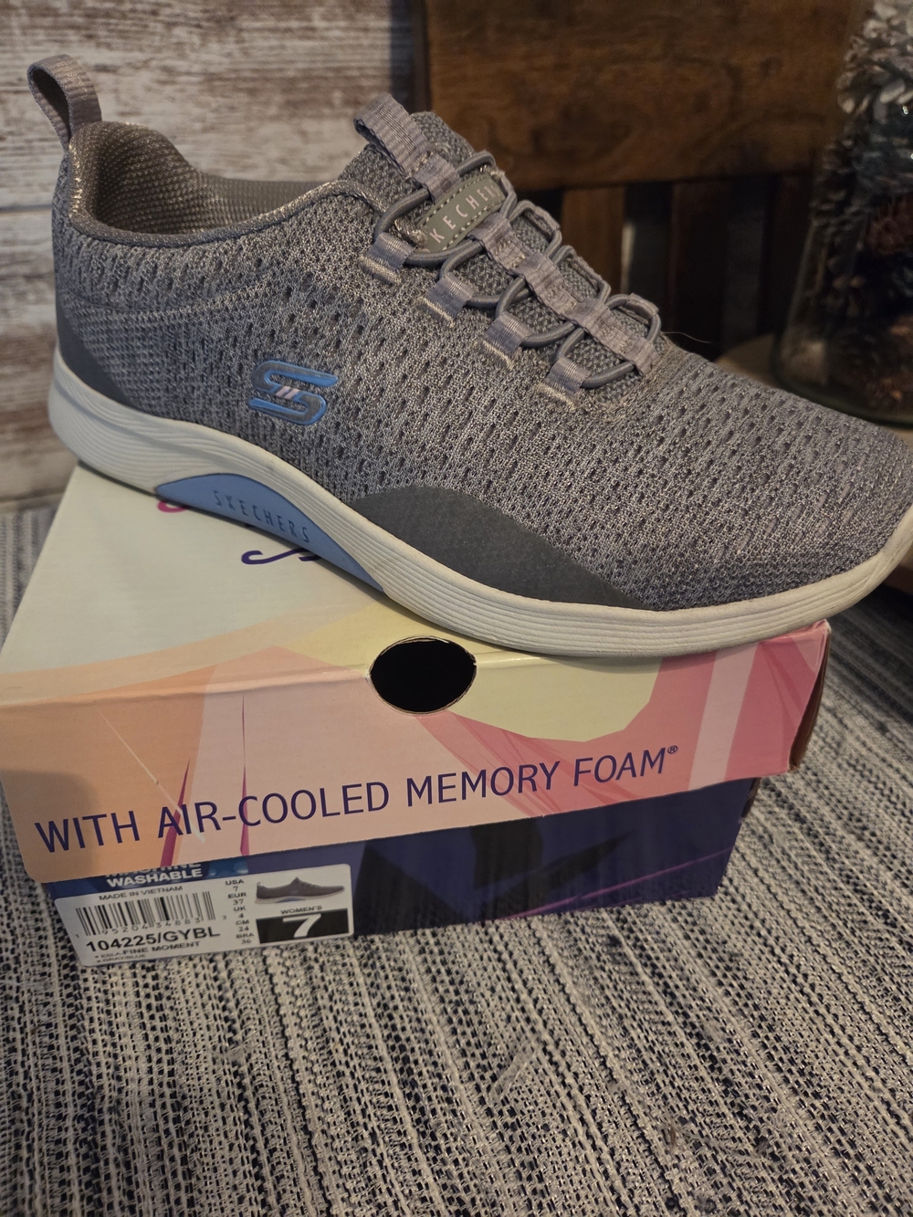 Skechers Light Gray Knit Slip-On with Blue Logo